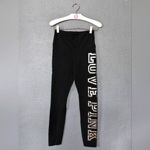 Victoria's Secret PINK Black w/ Silver Writing Leggings.